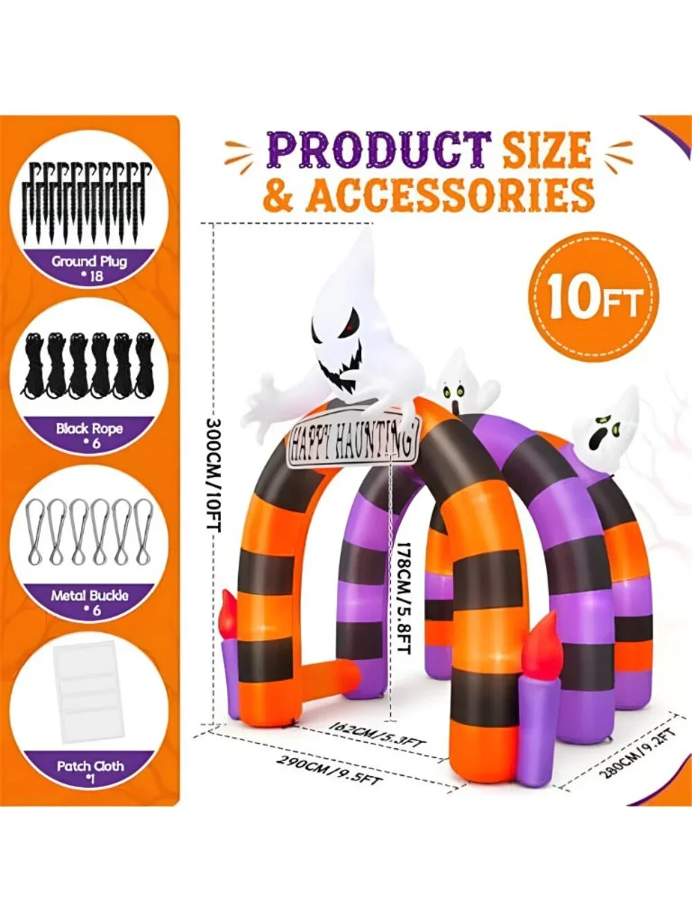 10FT Halloween Inflatable Arch Ghost Inflatable Tunnel with Candle
